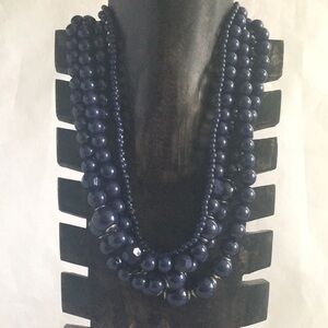 BLUE STONE FIVE STRAND DARK ROYAL BLUE FAUX PEARL  NECKLACE